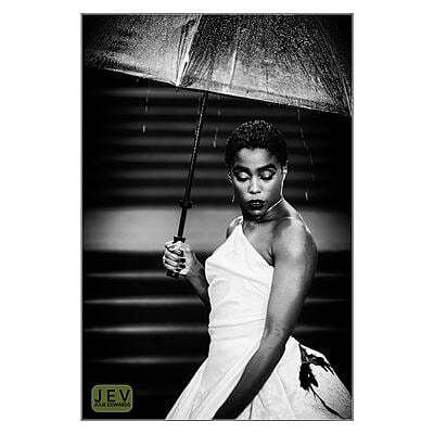 Julie Edwards Monochrome Show 2021 - Lashana Lynch in the rain