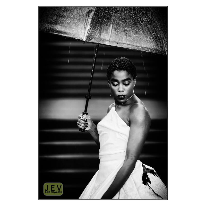Julie Edwards Monochrome Show 2021 - Lashana Lynch in the rain