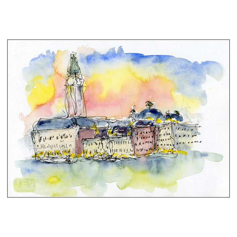 Venice Watercolour Print - St Marks Sunset Venice Watercolour Print - St Marks Sunset