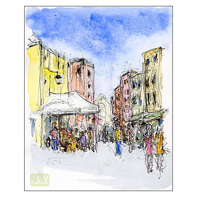 Venice Watercolour Print - Via Giuseppe Garibaldi 3 Market